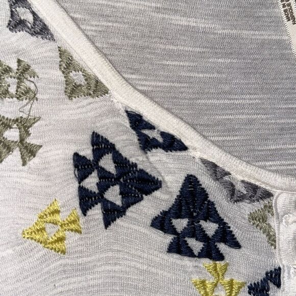 free people L Ivory Navy Peach Green Lace up Oversized Embroidered Peasant Top - Picture 14 of 14